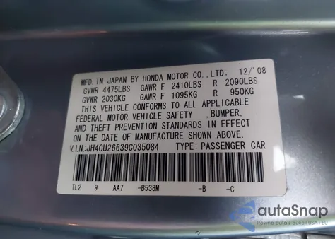 2009 Acura Tsx from USA, damaged, VIN JH4CU26639C035084